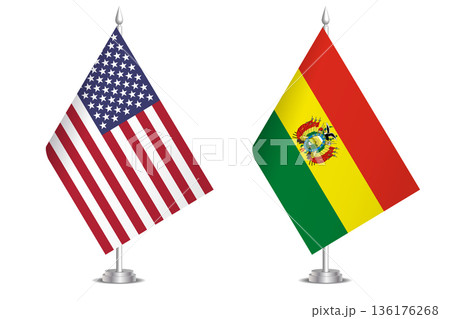 Flags of United States and Bolivia. The concept of partnership and joint action. Symbol of partnership, cooperation, international collaboration, peaceful negotiations, alliance, bilateral 136176268