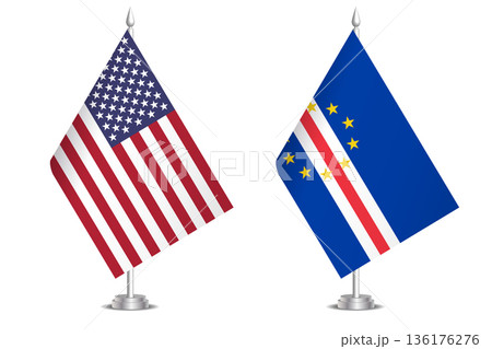 Flags of United States and Cape Verde. The concept of partnership and joint action. Symbol of partnership, cooperation, international collaboration, peaceful negotiations, alliance, bilateral 136176276