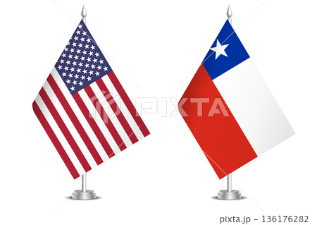 Flags of United States and Chile. The concept of partnership and joint action. Symbol of partnership, cooperation, international collaboration, peaceful negotiations, alliance, bilateral communication 136176282