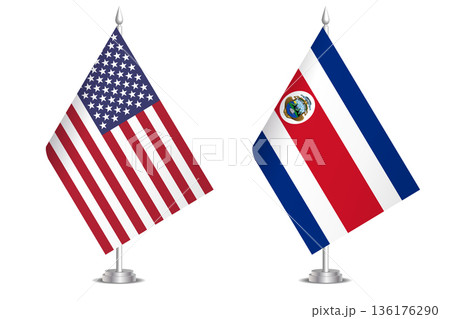 Flags of United States and Costa Rica. The concept of partnership and joint action. Symbol of partnership, cooperation, international collaboration, peaceful negotiations, alliance, bilateral 136176290