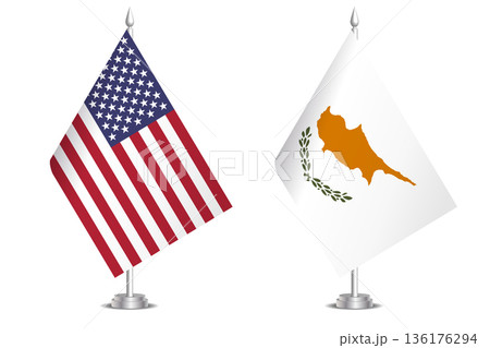 Flags of United States and Cyprus. The concept of partnership and joint action. Symbol of partnership, cooperation, international collaboration, peaceful negotiations, alliance, bilateral 136176294