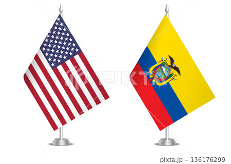 Flags of United States and Ecuador. The concept of partnership and joint action. Symbol of partnership, cooperation, international collaboration, peaceful negotiations, alliance, bilateral 136176299