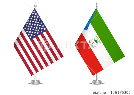 Flags of United States and Equatorial Guinea. The concept of partnership and joint action. Symbol of partnership, cooperation, international collaboration, peaceful negotiations, alliance, bilateral 136176303