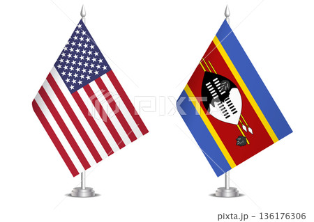 Flags of United States and Eswatini - former Swaziland. The concept of partnership and joint action. Symbol of partnership, cooperation, international collaboration, peaceful negotiations, alliance 136176306