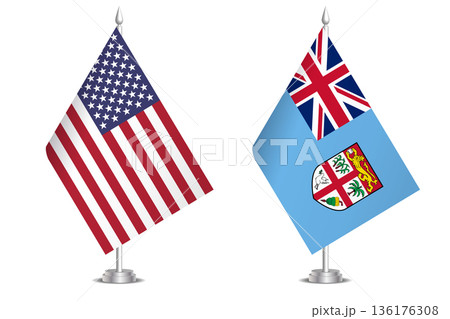 Flags of United States and Fiji. The concept of partnership and joint action. Symbol of partnership, cooperation, international collaboration, peaceful negotiations, alliance, bilateral communication Flags of United States and Fiji. The concept of partnership and joint action. Symbol of partnership, cooperation, international collaboration, peaceful negotiations, alliance, bilateral communication 136176308