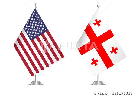Flags of United States and Georgia. The concept of partnership and joint action. Symbol of partnership, cooperation, international collaboration, peaceful negotiations, alliance, bilateral 136176313
