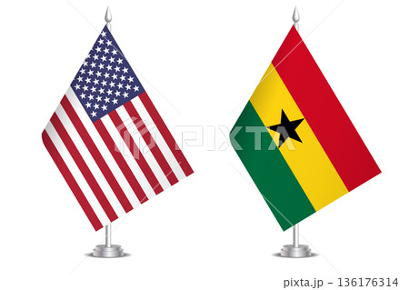 Flags of United States and Ghana. The concept of partnership and joint action. Symbol of partnership, cooperation, international collaboration, peaceful negotiations, alliance, bilateral communication Flags of United States and Ghana. The concept of partnership and joint action. Symbol of partnership, cooperation, international collaboration, peaceful negotiations, alliance, bilateral communication 136176314