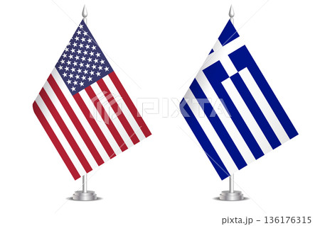 Flags of United States and Greece. The concept of partnership and joint action. Symbol of partnership, cooperation, international collaboration, peaceful negotiations, alliance, bilateral Flags of United States and Greece. The concept of partnership and joint action. Symbol of partnership, cooperation, international collaboration, peaceful negotiations, alliance, bilateral 136176315