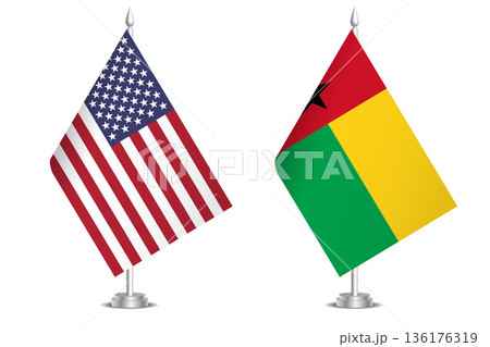Flags of United States and Guinea-Bissau. The concept of partnership and joint action. Symbol of partnership, cooperation, international collaboration, peaceful negotiations, alliance, bilateral 136176319