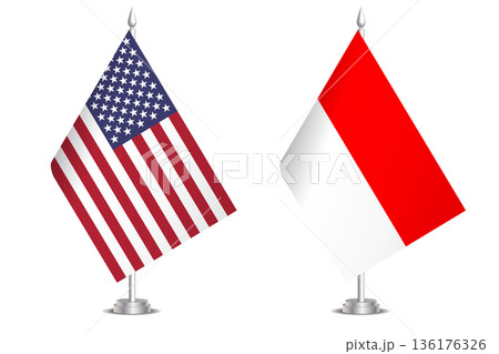 Flags of United States and Indonesia. The concept of partnership and joint action. Symbol of partnership, cooperation, international collaboration, peaceful negotiations, alliance, bilateral 136176326