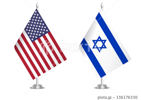 Flags of United States and Israel. The concept of partnership and joint action. Symbol of partnership, cooperation, international collaboration, peaceful negotiations, alliance, bilateral Flags of United States and Israel. The concept of partnership and joint action. Symbol of partnership, cooperation, international collaboration, peaceful negotiations, alliance, bilateral 136176330