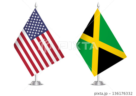 Flags of United States and Jamaica. The concept of partnership and joint action. Symbol of partnership, cooperation, international collaboration, peaceful negotiations, alliance, bilateral 136176332