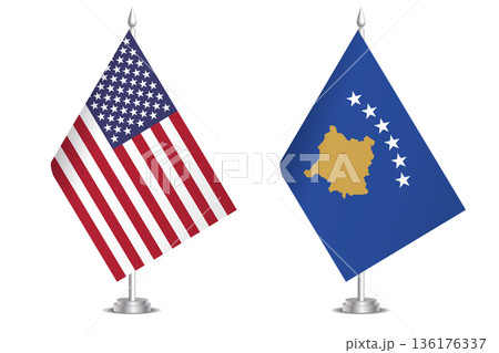 Flags of United States and Kosovo. The concept of partnership and joint action. Symbol of partnership, cooperation, international collaboration, peaceful negotiations, alliance, bilateral 136176337