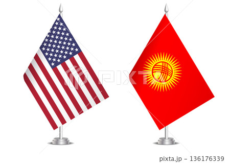 Flags of United States and Kyrgyzstan. The concept of partnership and joint action. Symbol of partnership, cooperation, international collaboration, peaceful negotiations, alliance, bilateral 136176339