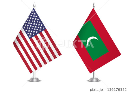 Flags of United States and Maldives. The concept of partnership and joint action. Symbol of partnership, cooperation, international collaboration, peaceful negotiations, alliance, bilateral 136176532