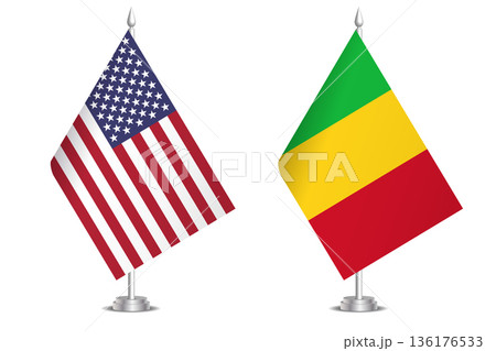 Flags of United States and Mali. The concept of partnership and joint action. Symbol of partnership, cooperation, international collaboration, peaceful negotiations, alliance, bilateral communication 136176533