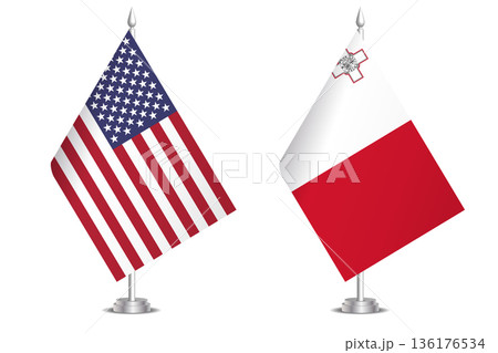 Flags of United States and Malta. The concept of partnership and joint action. Symbol of partnership, cooperation, international collaboration, peaceful negotiations, alliance, bilateral communication 136176534
