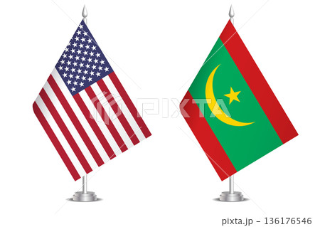 Flags of United States and Mauritania. The concept of partnership and joint action. Symbol of partnership, cooperation, international collaboration, peaceful negotiations, alliance, bilateral 136176546