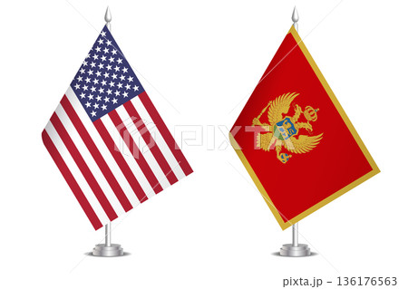 Flags of United States and Montenegro. The concept of partnership and joint action. Symbol of partnership, cooperation, international collaboration, peaceful negotiations, alliance, bilateral Flags of United States and Montenegro. The concept of partnership and joint action. Symbol of partnership, cooperation, international collaboration, peaceful negotiations, alliance, bilateral 136176563