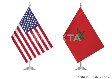 Flags of United States and Morocco. The concept of partnership and joint action. Symbol of partnership, cooperation, international collaboration, peaceful negotiations, alliance, bilateral Flags of United States and Morocco. The concept of partnership and joint action. Symbol of partnership, cooperation, international collaboration, peaceful negotiations, alliance, bilateral 136176565