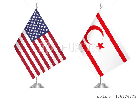 Flags of United States and Northern Cyprus. The concept of partnership and joint action. Symbol of partnership, cooperation, international collaboration, peaceful negotiations, alliance, bilateral 136176575