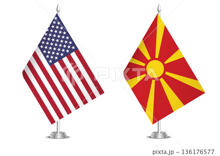 Flags of United States and North Macedonia. The concept of partnership and joint action. Symbol of partnership, cooperation, international collaboration, peaceful negotiations, alliance, bilateral Flags of United States and North Macedonia. The concept of partnership and joint action. Symbol of partnership, cooperation, international collaboration, peaceful negotiations, alliance, bilateral 136176577
