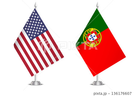 Flags of United States and Portugal. The concept of partnership and joint action. Symbol of partnership, cooperation, international collaboration, peaceful negotiations, alliance, bilateral 136176607