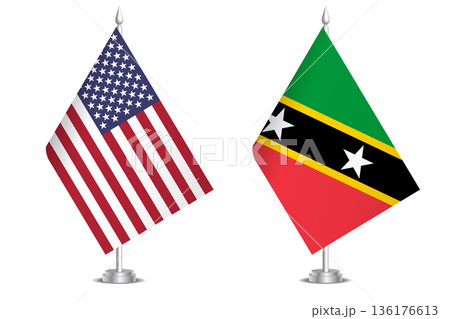 Flags of United States and Saint Kitts and Nevis. The concept of partnership and joint action. Symbol of partnership, cooperation, international collaboration, peaceful negotiations, alliance 136176613