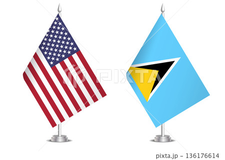 Flags of United States and Saint Lucia. The concept of partnership and joint action. Symbol of partnership, cooperation, international collaboration, peaceful negotiations, alliance, bilateral 136176614