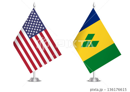 Flags of United States and Saint Vincent and the Grenadines. The concept of partnership and joint action. Symbol of partnership, cooperation, international collaboration, peaceful negotiations Flags of United States and Saint Vincent and the Grenadines. The concept of partnership and joint action. Symbol of partnership, cooperation, international collaboration, peaceful negotiations 136176615