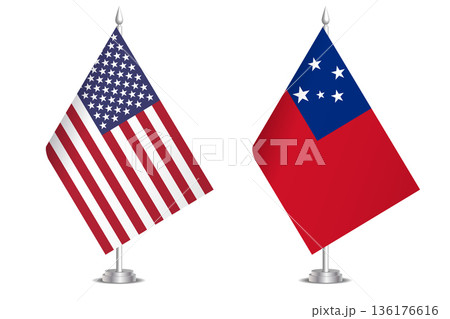 Flags of United States and Samoa. The concept of partnership and joint action. Symbol of partnership, cooperation, international collaboration, peaceful negotiations, alliance, bilateral communication 136176616