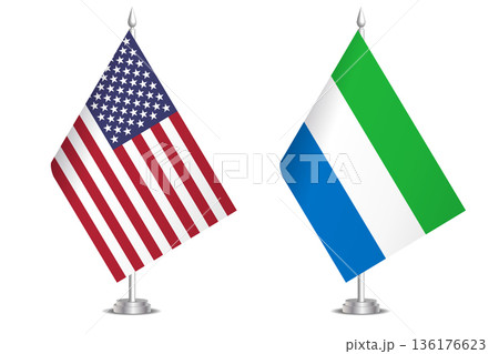 Flags of United States and Sierra Leone. The concept of partnership and joint action. Symbol of partnership, cooperation, international collaboration, peaceful negotiations, alliance, bilateral 136176623