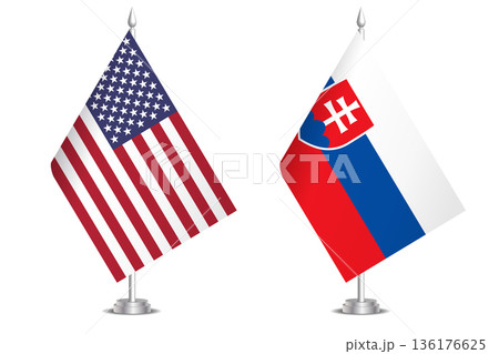 Flags of United States and Slovakia. The concept of partnership and joint action. Symbol of partnership, cooperation, international collaboration, peaceful negotiations, alliance, bilateral 136176625