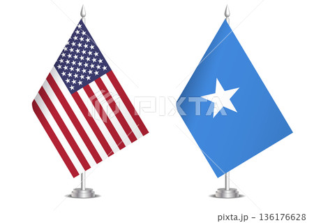 Flags of United States and Somalia. The concept of partnership and joint action. Symbol of partnership, cooperation, international collaboration, peaceful negotiations, alliance, bilateral Flags of United States and Somalia. The concept of partnership and joint action. Symbol of partnership, cooperation, international collaboration, peaceful negotiations, alliance, bilateral 136176628