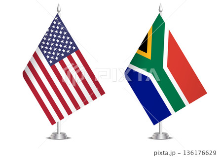 Flags of United States and South Africa. The concept of partnership and joint action. Symbol of partnership, cooperation, international collaboration, peaceful negotiations, alliance, bilateral 136176629