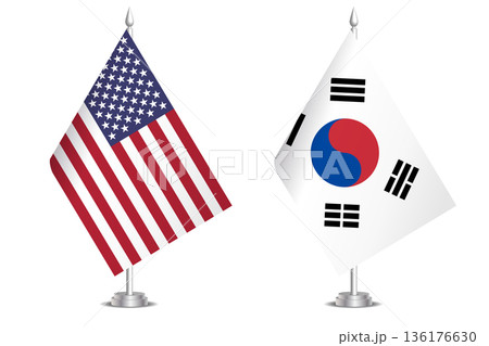 Flags of United States and South Korea. The concept of partnership and joint action. Symbol of partnership, cooperation, international collaboration, peaceful negotiations, alliance, bilateral 136176630