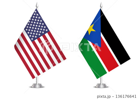 Flags of United States and South Sudan. The concept of partnership and joint action. Symbol of partnership, cooperation, international collaboration, peaceful negotiations, alliance, bilateral Flags of United States and South Sudan. The concept of partnership and joint action. Symbol of partnership, cooperation, international collaboration, peaceful negotiations, alliance, bilateral 136176641