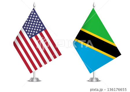 Flags of United States and Tanzania. The concept of partnership and joint action. Symbol of partnership, cooperation, international collaboration, peaceful negotiations, alliance, bilateral 136176655