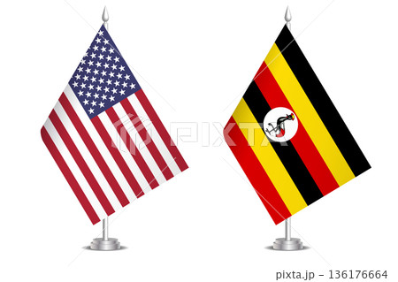 Flags of United States and Uganda. The concept of partnership and joint action. Symbol of partnership, cooperation, international collaboration, peaceful negotiations, alliance, bilateral 136176664