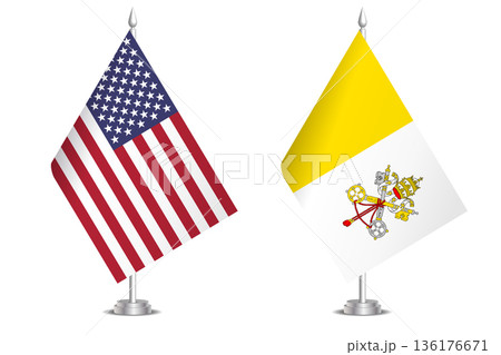 Flags of United States and Vatican City. The concept of partnership and joint action. Symbol of partnership, cooperation, international collaboration, peaceful negotiations, alliance, bilateral 136176671