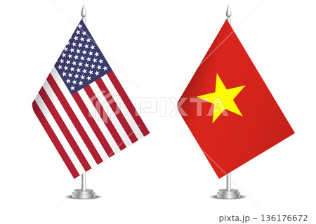 Flags of United States and Vietnam. The concept of partnership and joint action. Symbol of partnership, cooperation, international collaboration, peaceful negotiations, alliance, bilateral 136176672
