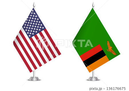 Flags of United States and Zambia. The concept of partnership and joint action. Symbol of partnership, cooperation, international collaboration, peaceful negotiations, alliance, bilateral 136176675