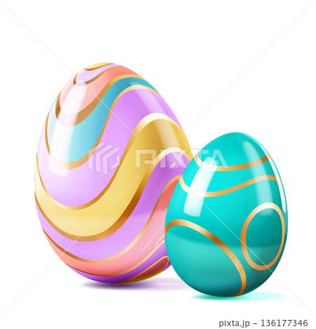 Colorful eggs on white. 136177346