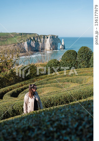 Woman in Jardins d'Etretat 136177979