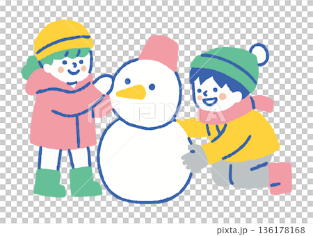 Children making and playing snowmen_Color 136178168