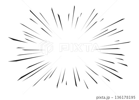 Comic Speed Lines Burst Frame in Black and White. Radial Rays and Empty Center. Minimal Manga Style Explosion Background with Copy Space for Text, Posters and Design. Vector Illustration 136178195