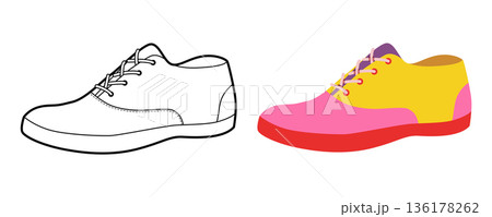 Plimsoll sneaker shoe flat plus line set. Minimal sneaker design for kids fashion, lifestyle icons, textile print man  136178262