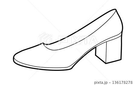 Block heel pump shoe women single sketch. Closed toe dress shoe for cocktail, meeting, city night walk Technical fashion Block heel pump shoe women single sketch. Closed toe dress shoe for cocktail, meeting, city night walk Technical fashion 136178278