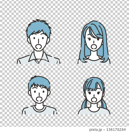 驚訝的全家福表情包（父親、母親、男孩、女孩） 136178284