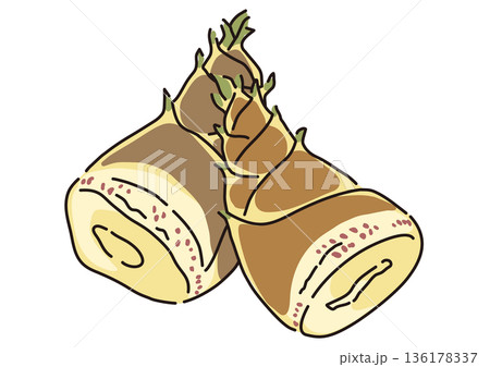 大きめサイズの新鮮なたけのこ　シンプルなイラスト 136178337